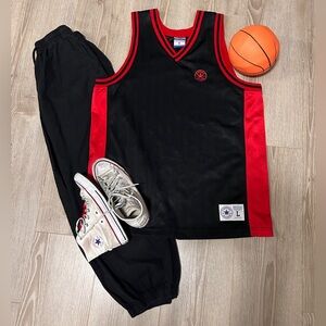 90s Converse All Stars Embroidered Basketball Mesh Black & Red Large Jersey